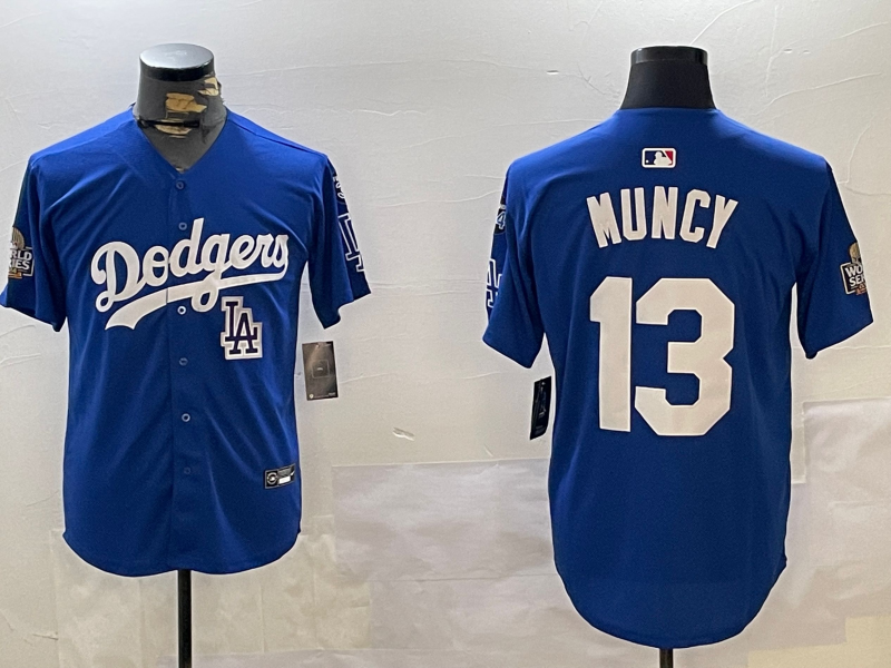 Men Los Angeles Dodgers 13 Muncy 2024 World series patch blue jersey 20241120143
